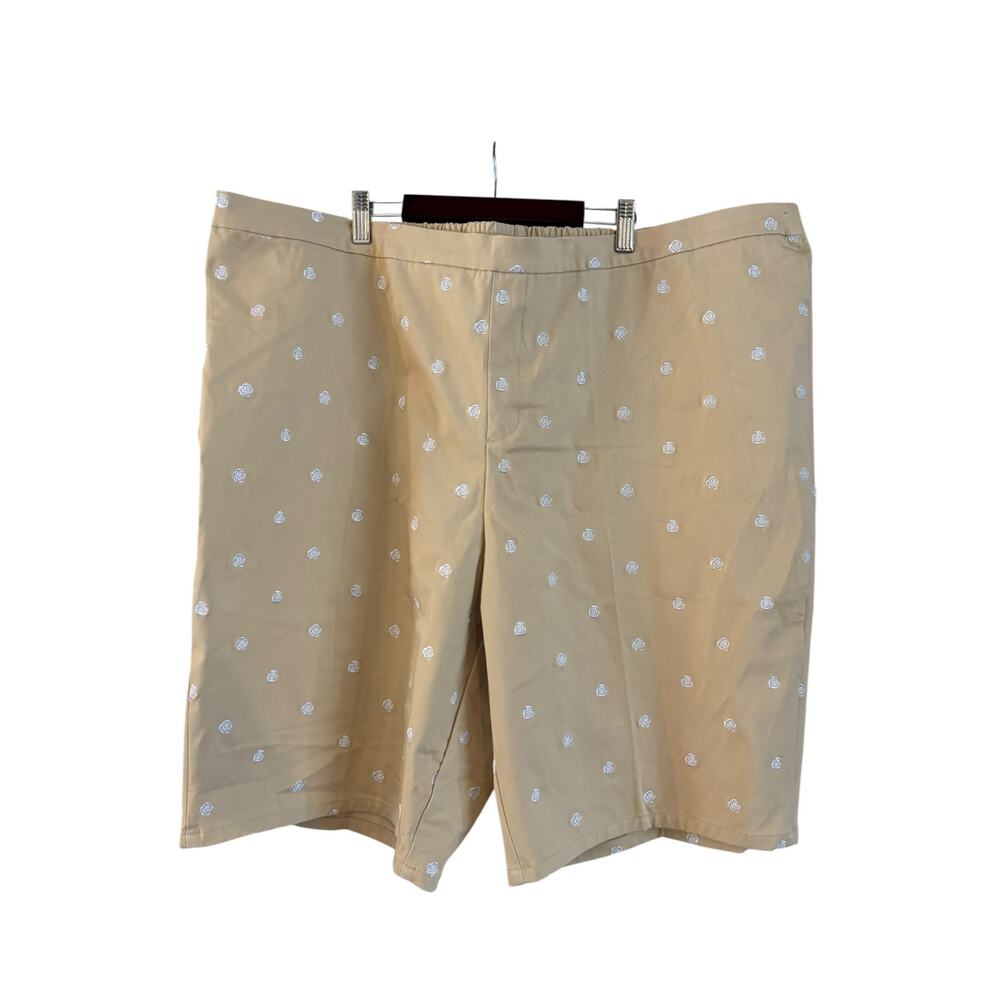 Isaac Mizrahi Live Women’s Tan Shorts Embroidered Rose Size 28 W Cotton NWOT